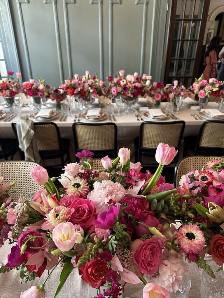 Florals by The Events Company at the Neiman Marcus Roger Vivier luncheon at La Colombe d'Or. (Photo by Shelby Hodge)