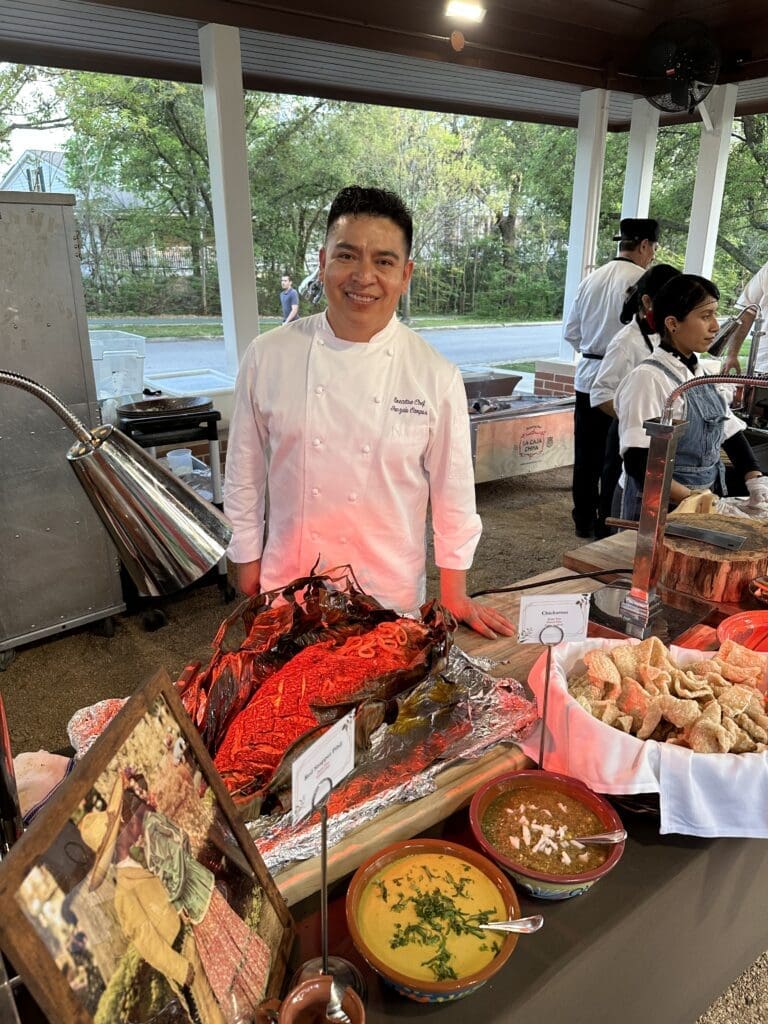 Houstonian Executive Chef Gonzalo Campos oversees the authentic Mexican feast for the 'Tribute to Mezcal' dinner held on the lawn of the Manor House (Photo by Shelby Hodge)