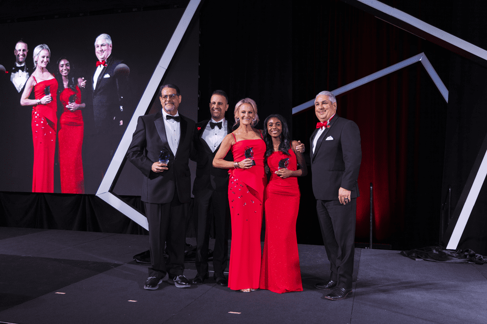 Jim Parisi, Scott and Carrie Greenberg, Alexa Roberts and TJ Tijerina celebrated Alexa's successful heart treatment at the Heart Ball on February 22. (Photo by 209 Photobooth Company)