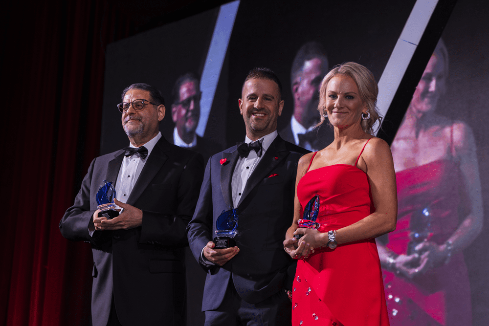 Jim Parisi, president of the Gulf Coast Board for the American Heart Association, with gala chairpersons Dr. Scott and Carrie Greenberg at the Heart Ball. (Photo by 209 Photobooth Company)