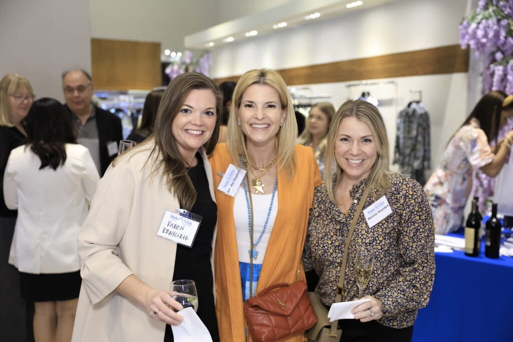 Karen Kraycirik, Jennifer Rayburn, Bonnie Houston at the Elizabeth Anthony kick-off for the Make-A-Wish gala (Photo by Quy Tran)