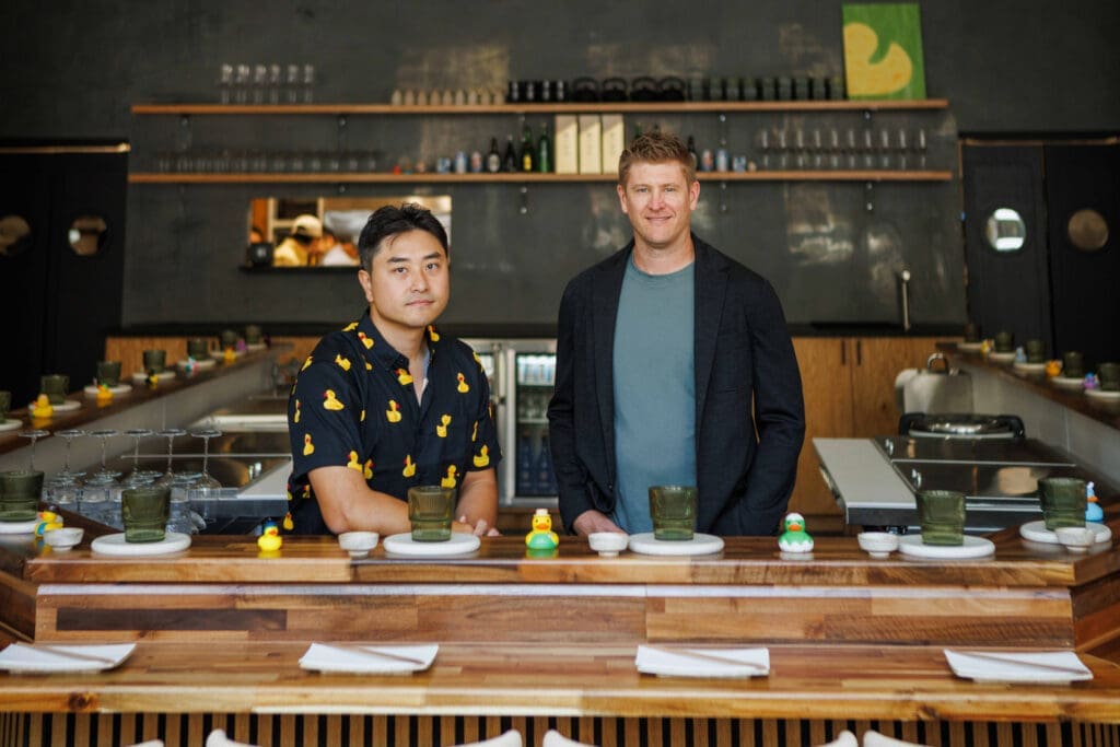 Chef Daniel Lee and CJ Short, co-founder and CFO of Duckstache Hospitality, at Kokoro's Waterway location. (Photo courtesy of José Rodríguez)