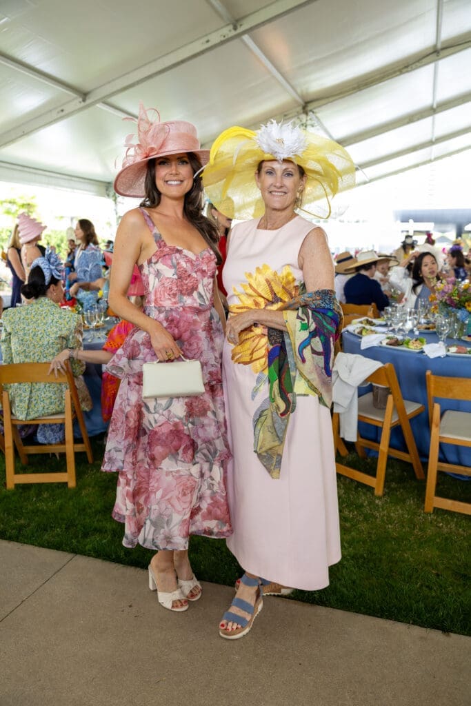 Lauren Paine, Stephanie Tsuru at the 'Hats in the Park' luncheon benefiting Hermann Park Conservancy. (Photo by Jenny Antill)