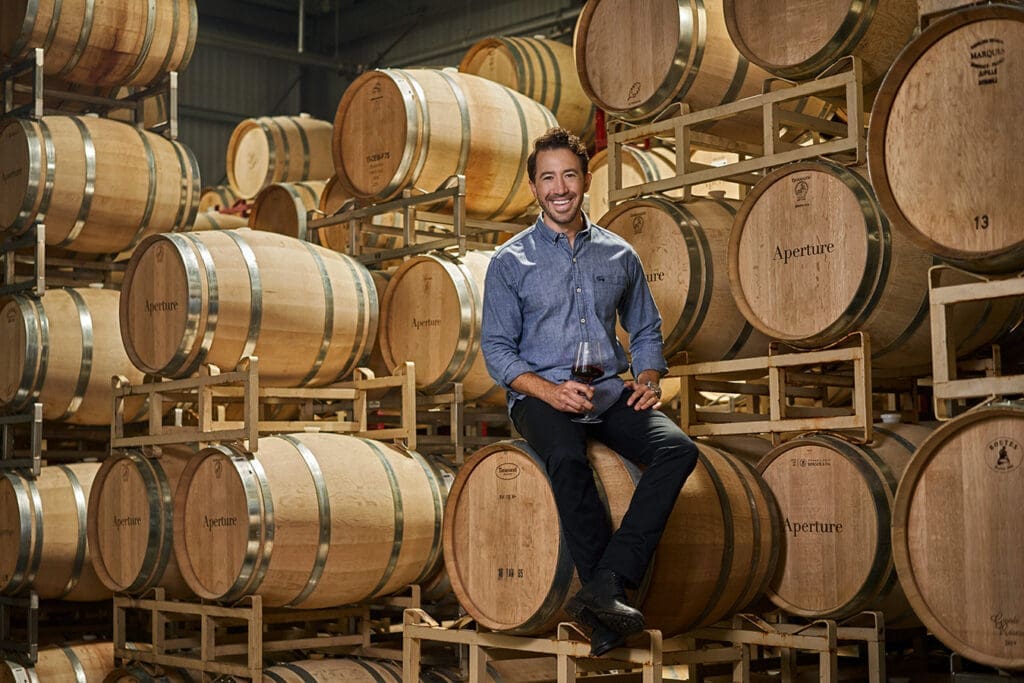 Wine maker Jesse Katz amid Aperture wine barrels. (Courtesy photo) (Photo by Shelby Hodge)
