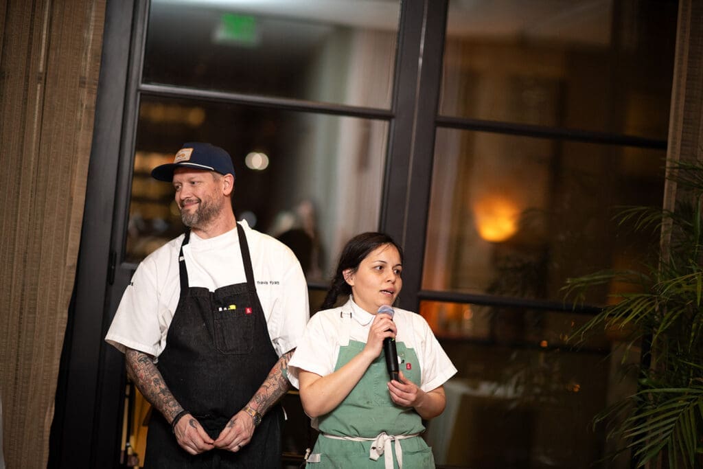 Mirador's Executive Chef Travis Wyatt collaborated with (James Beard semi-finalist!) Olivia Lopez of Molino Olōyō on the evening's thoughtful and inspired menu. (Photo by A Sea of Love for Dallas Contemporary)