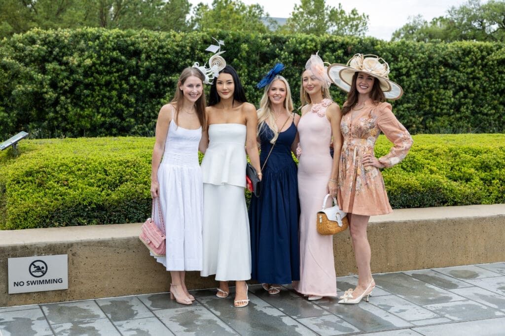 Morgan Neal, Skye Chao, Ashton Verrengia, Chiara Casiraghi Brody, and Jessica Ludwig Bertuccio at the 'Hats in the Park' luncheon benefiting Hermann Park Conservancy. (Photo by Jenny Antill)