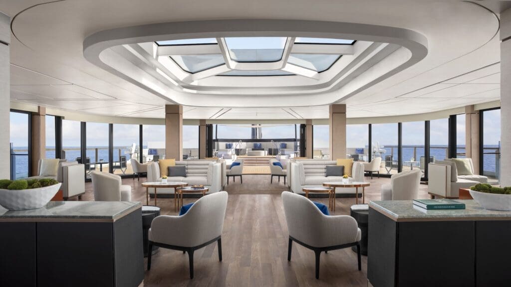 The Observation Room aboard the Ritz-Carlton yacht Evrima where a DJ and late night partying takes place.