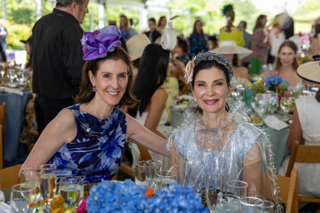 Phoebe Tudor, Cynthia Petrello at the 'Hats in the Park' luncheon benefiting Hermann Park Conservancy. (Photo by Jenny Antill)