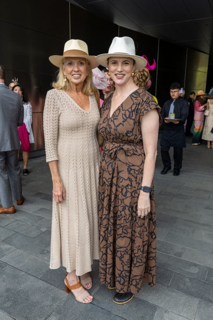 Rebecca Mark-Jusbasche, Cara Lambright at the 'Hats in the Park' luncheon benefiting Hermann Park Conservancy. (Photo by Jenny Antill)