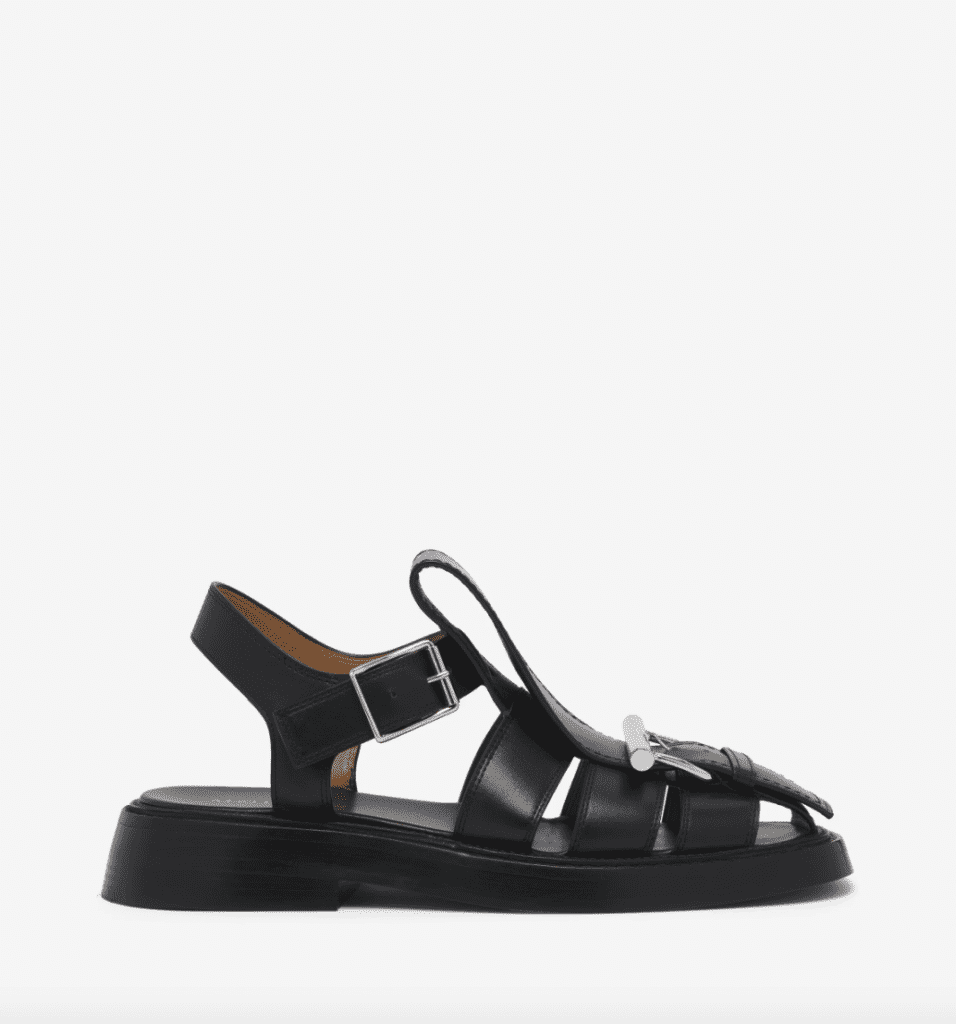 Alexander McQueen Women's T-Bar Caged Sandal in Black, $1,190.  (Photo by Enmi Yang)