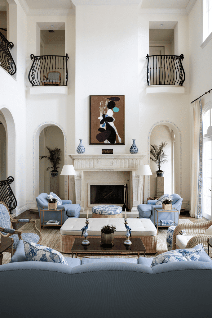 The living room of a Coral Gables home designed by Mark D. Sikes. (Photo by Amy Neunsinger)