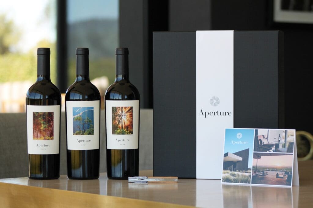 Aperture Wine Collection bottles feature photo images from Andy Katz, wine maker Jesse Katz' father. (Photo by Shelby Hodge)