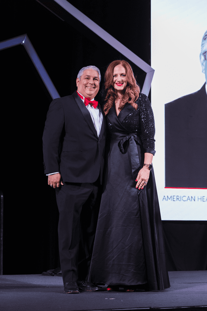 TJ Tijerina, board chair for the Gulf Coast American Heart Association, and Lisa Fenley, senior director of development for the Gulf Coast region, at the Heart Ball. (Photo by 209 Photobooth Company)