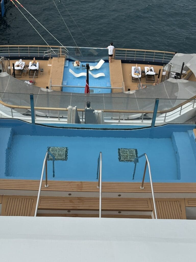 Two decks, two pools aboard the Ritz-Carlton yacht Evrima.