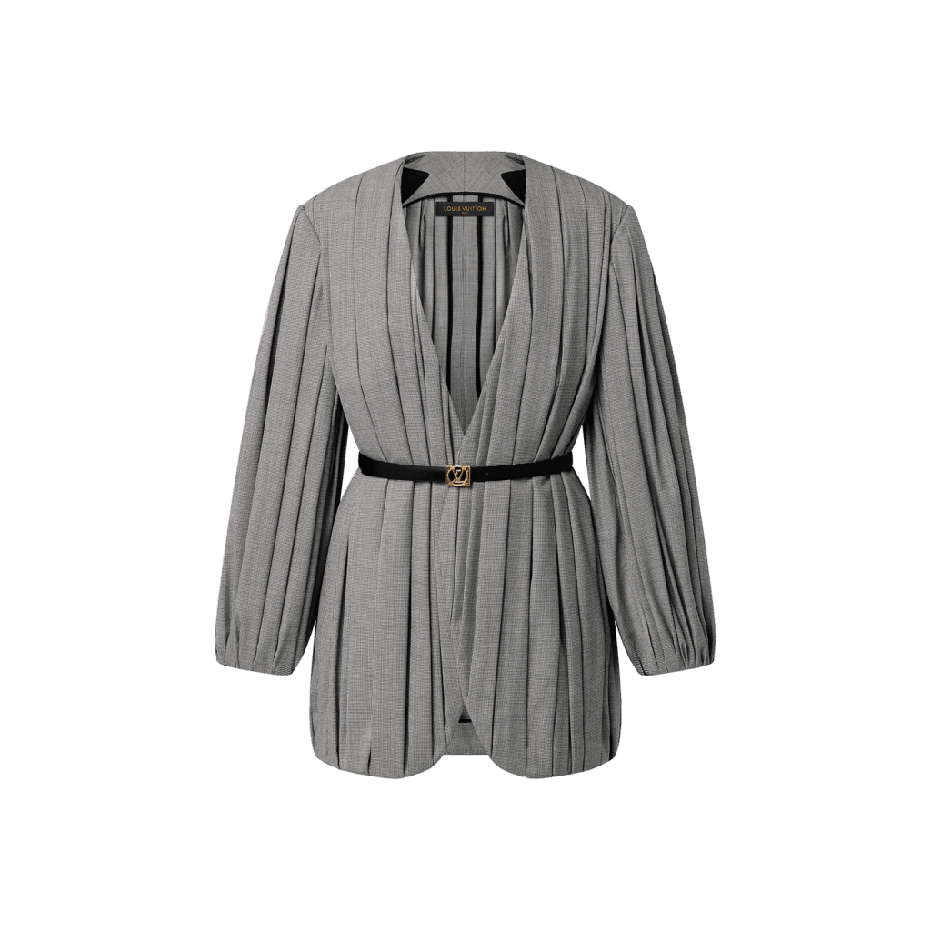 Louis Vuitton Draped Micro Check Jacket, $9,450.  (Photo by Enmi Yang)