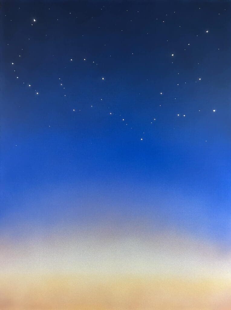 A serene skyscape glows with distant stars in this minimalist piece from A Humble Gift. (Courtesy)