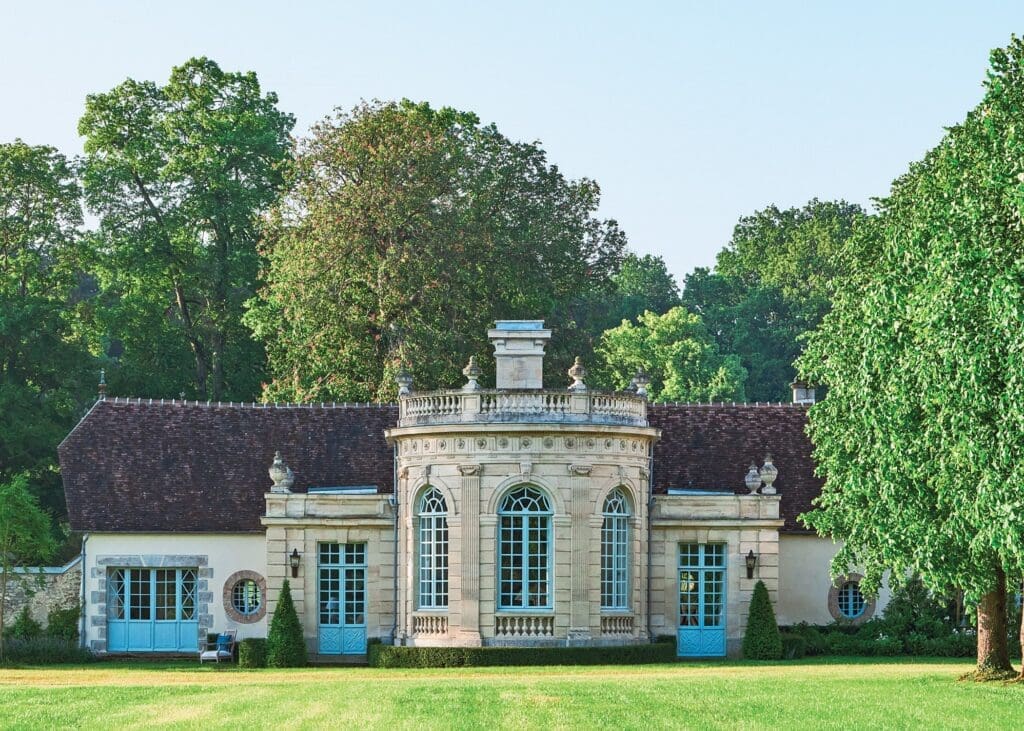 This 18th-century-style pavilion was added to the east end of La Chevallerie in the late 19th century and now serves as Timothy Corrigan's bedroom suite. (Photo by Xavier Béjot)