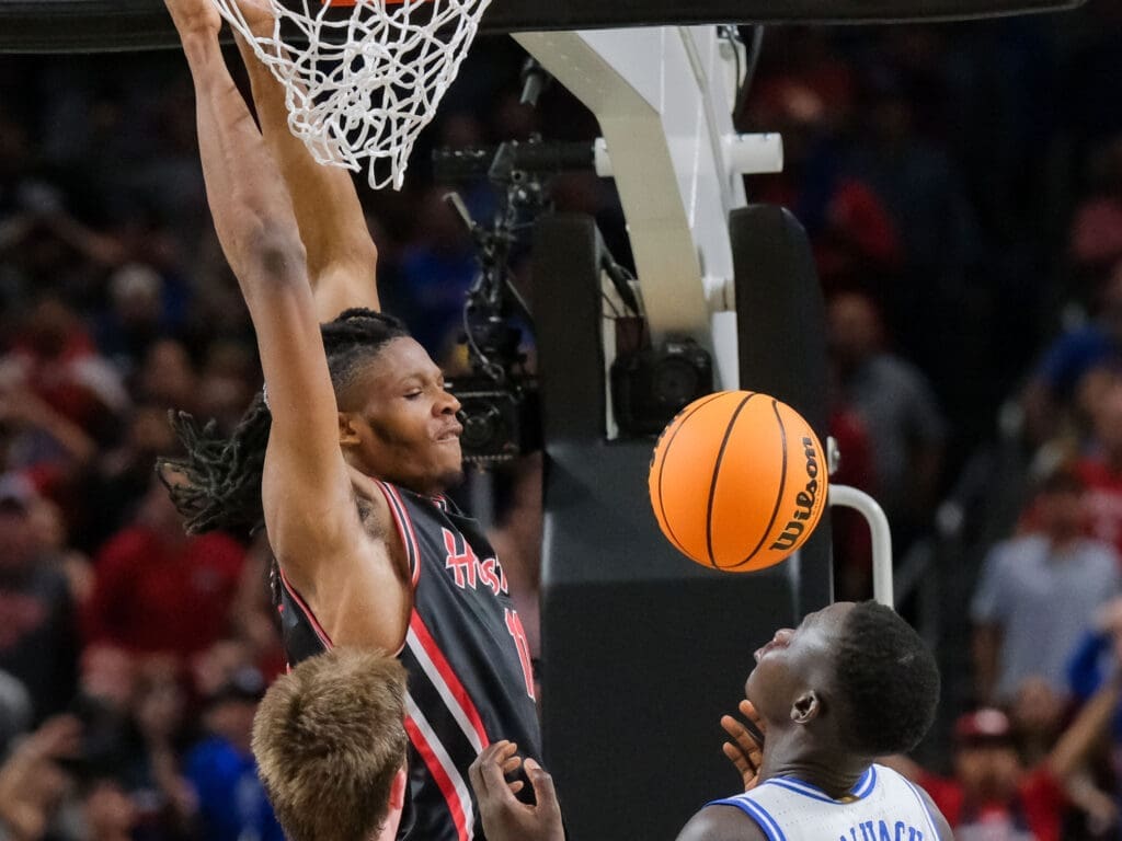 University of Houston big man JoJo Tugler threw down a putback slam that helped power the epic Final Four comeback. (Photo by F. Carter Smith)