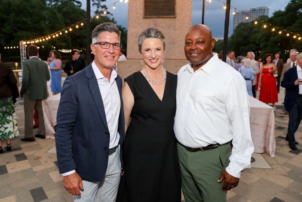 Giles Kibbe, Cara Lambright, Kenneth Allen at Hermann Park Conservancy's Evening in the Park. (Photo by Priscilla Dickson)