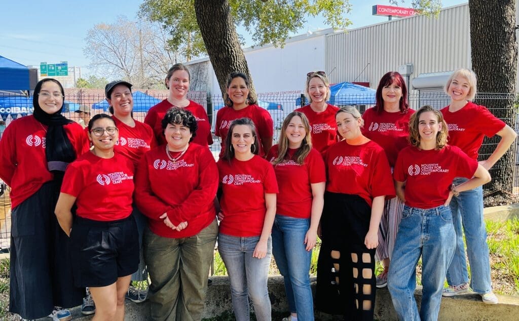 The staff of Houston Center for Contemporary Craft enjoy a moment near the Craft Garden. (Courtesy HCCC)