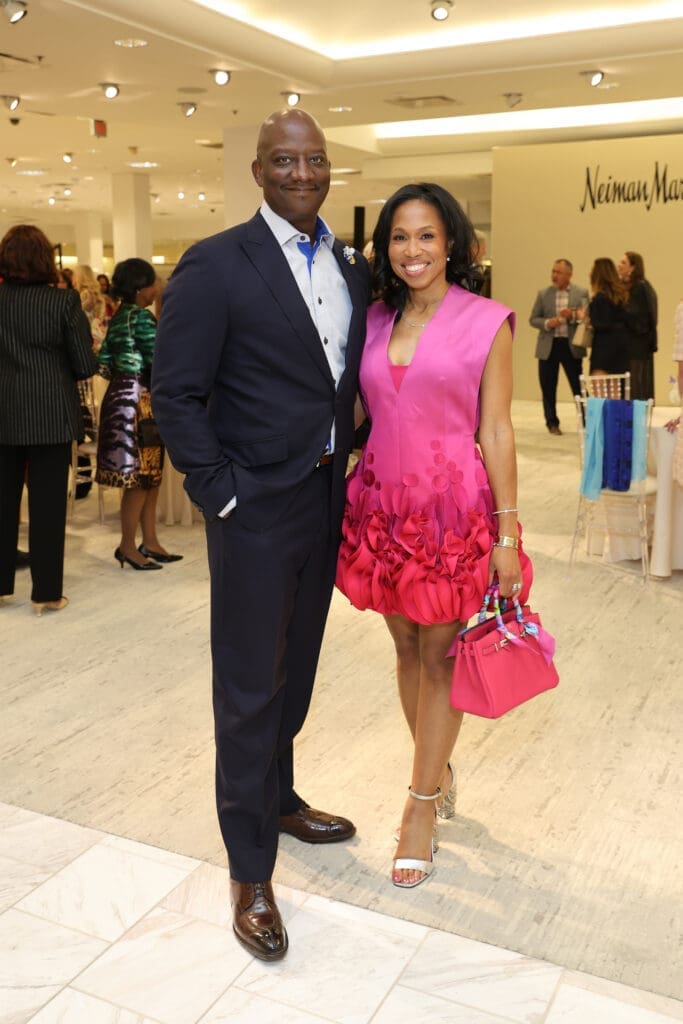 Derrick & honoree Roslyn Bazzelle Mitchell at the PaperCity Philanthropy in Fashion Best Dressed announcement party at Neiman Marcus.  (Photo by Priscilla Dickson)