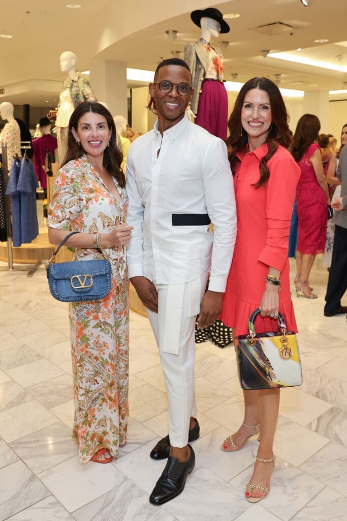 Samantha Grefé, Christopher Mitchell, Sara McEown at the PaperCity Philanthropy in Fashion Best Dressed announcement party at Neiman Marcus. (Photo by Priscilla Dickson)