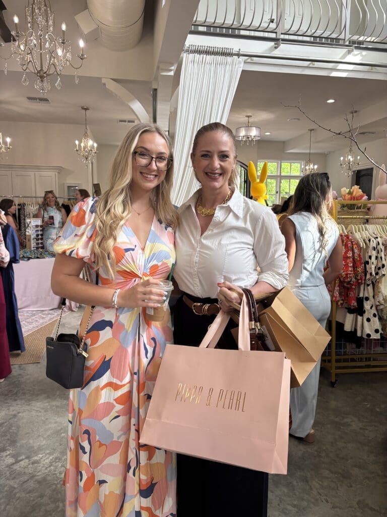 The American Heart Association's Faith Eberwein and Lisa Fenley shop at the market during Interfaith's Women Empowering Women event at The Peach Orchard. (Photo by Laura Landsbaum)