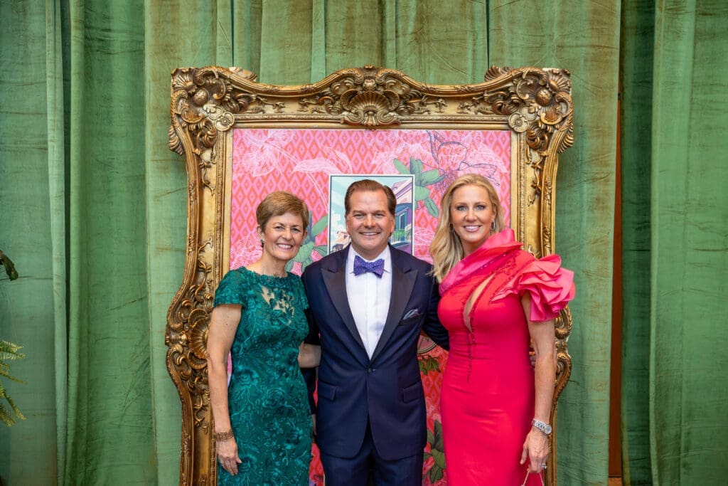 Julie Ambler (left) with gala co-chairs Will and Nicole Murphy at the 2025 Crescent City Soiree, held at The Woodlands Waterway Marriott. (Photo courtesy of TWCA)