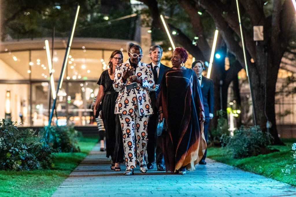Otobong Nkanga walking to the tent. (Photo by Can Turkyilmaz)