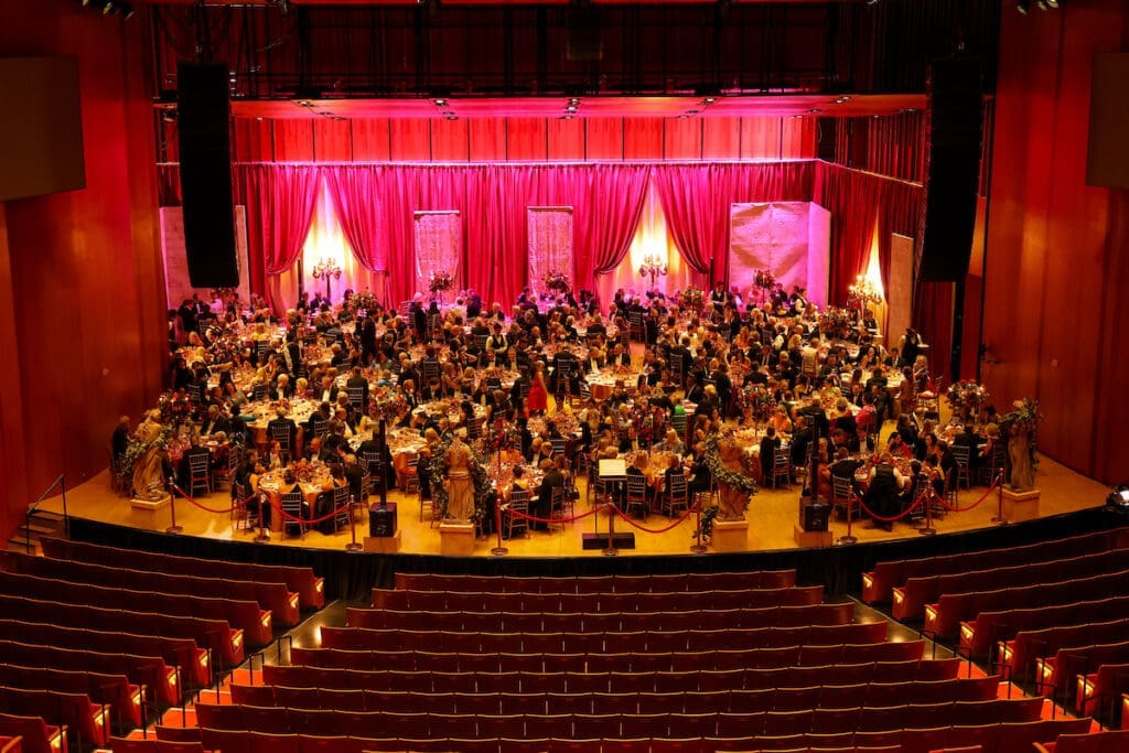 The Houston Symphony Wine Dinner & Collector's Auction on stage at Jones Hall. (Photo by Priscilla Dickson)