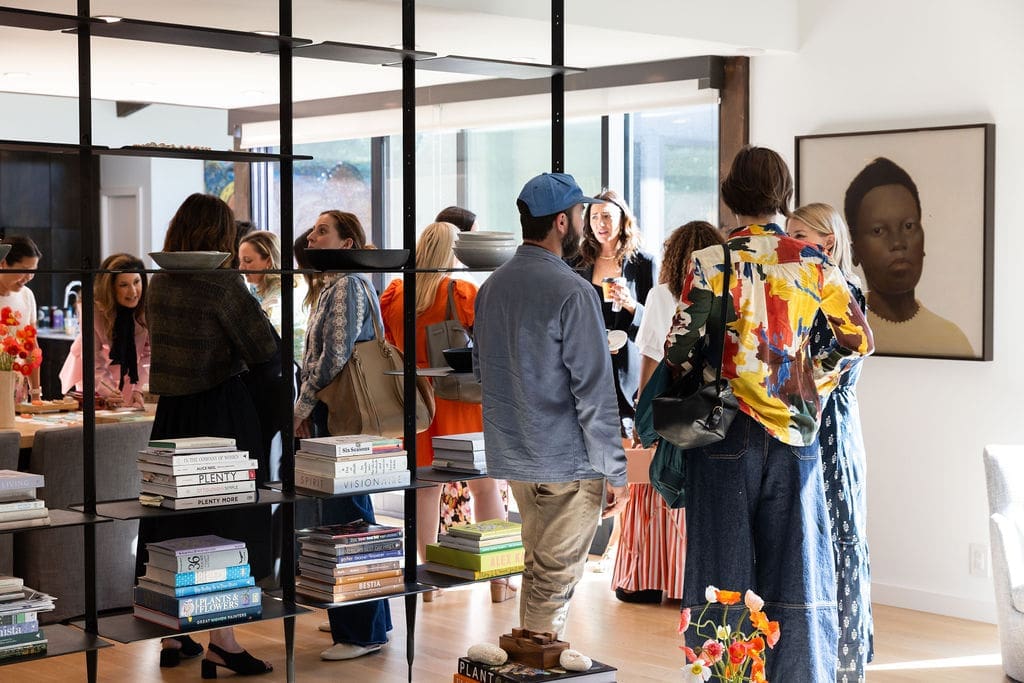 Guests gathered at the home of Leatherology co-founder Rae Liu for an intimate artist talk with Madeline Donahue and Nina Johnson Gallery. (Photo by Kaitlin Saragusa Photography)