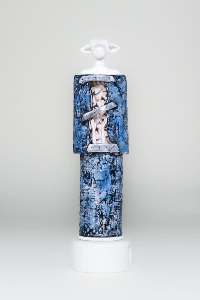Zsavon Butler's “The Branded Vessel." This sculpture is featured in Butler's solo exhibition "UNheard (Unherd)," which remains on view through June 28 at Art Is Bond gallery. (Courtesy Art Is Bond, Houston)