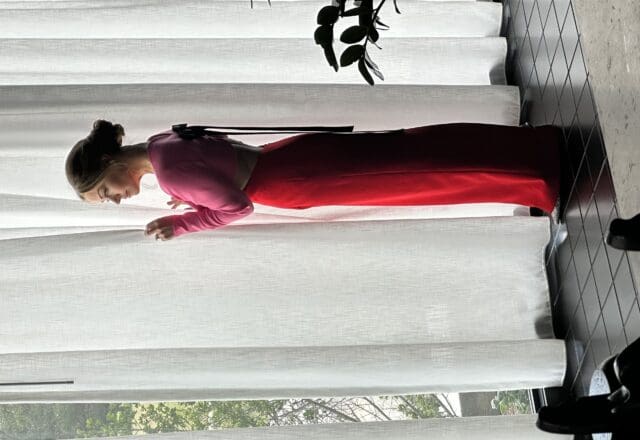 A stunning portrait of Lexi Sakowitz Marek wearing Carolina Herrera for  the PaperCity Philanthropy in Fashion Best Dressed photo shoot shows off her style. (Photo by Shelby Hodge)