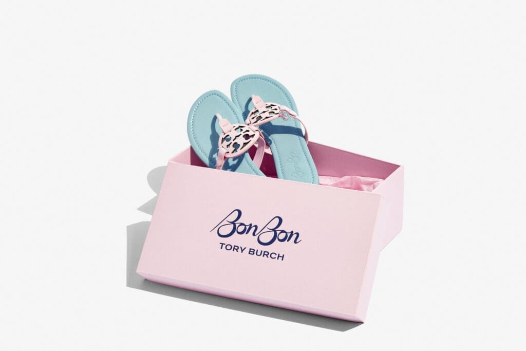 The luxury brand also designed limited-edition packaging and dust bags in BonBon's signature pink and blue color palette. (Courtesy of Tory Burch)
