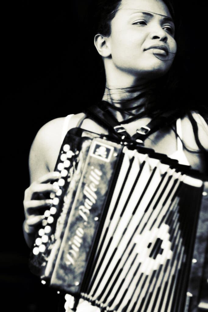 Accordionist and zydeco legend Rosie Ledet will perform at the Eldorado Ballroom on June 14, 2025 as part of the Solange Knowles-curated "Eldorado Ballroom" series. Kara Jackson will also perform at the event. (Photo by Jenn Ocken 
© documentingBlues. Courtesy Performing Arts Houston)