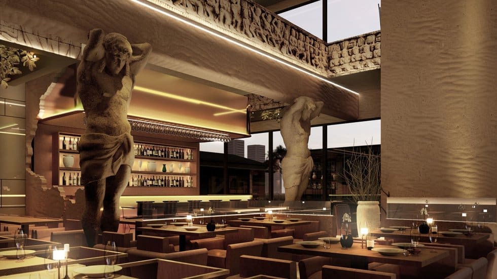 Ko Thai occupies a striking two-level space with a long bar on the ground floor and an upstairs dining room and patio that offer a bird’s-eye view of West Magnolia Avenue. (Courtesy)
