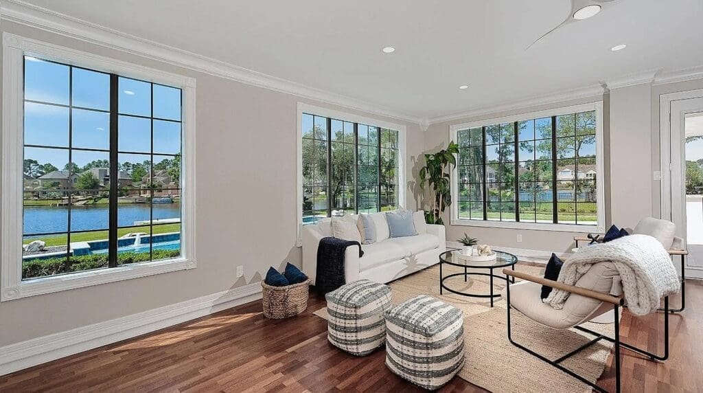 Lake Woodlands gets top billing at 10 West Isle, with views from many of the rooms.