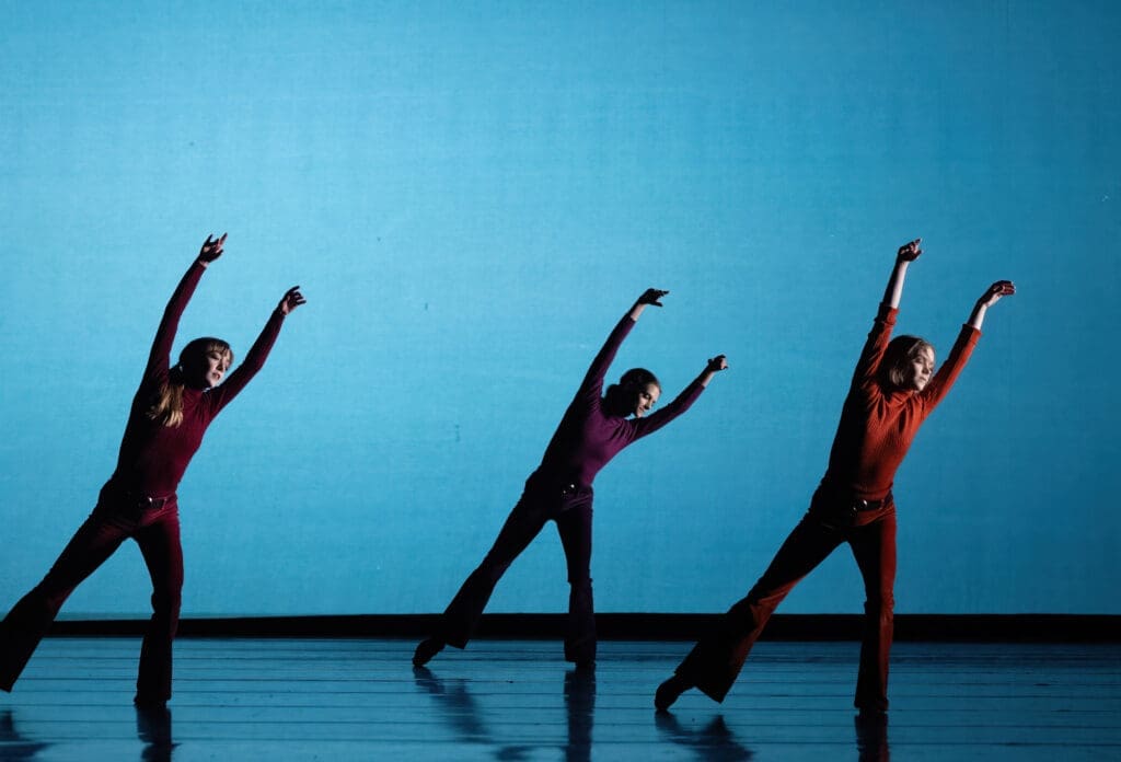Houston Ballet soloists Bridget Allinson-Kuhns and Jacquelyn Long with demi soloist Natalie Varnum in Stanton Welch’s "Sparrow" (Photo by Amitava Sarkar. Courtesy Houston Ballet.)