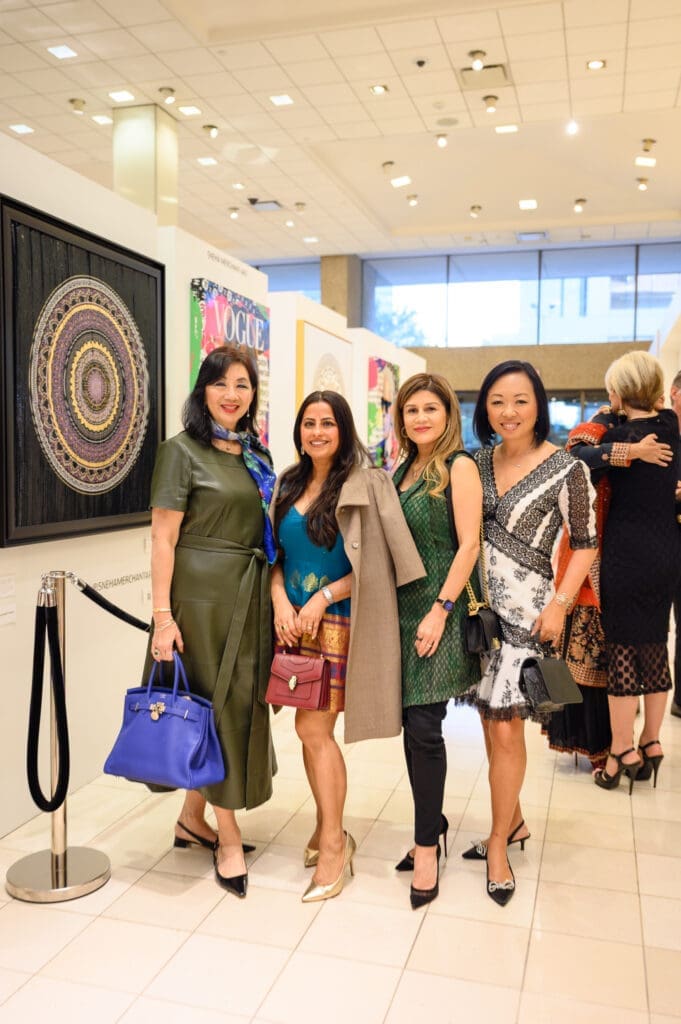 Alice Brams, Ruchi Mukherjee, Anna Reger and Miya Shay at Sneha Merchant exhibition at Neiman Marcus (Photo by Si Vo Photography)