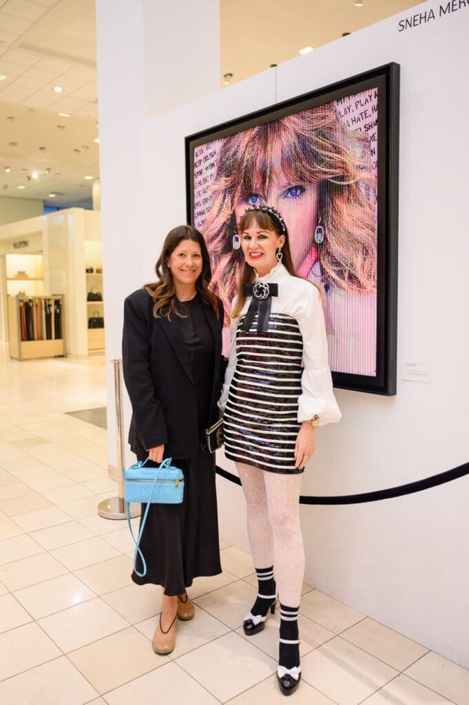 Ally Shell and Beth Muecke at Sneha Merchant exhibition at Neiman Marcus (Photo by Si Vo Photography)