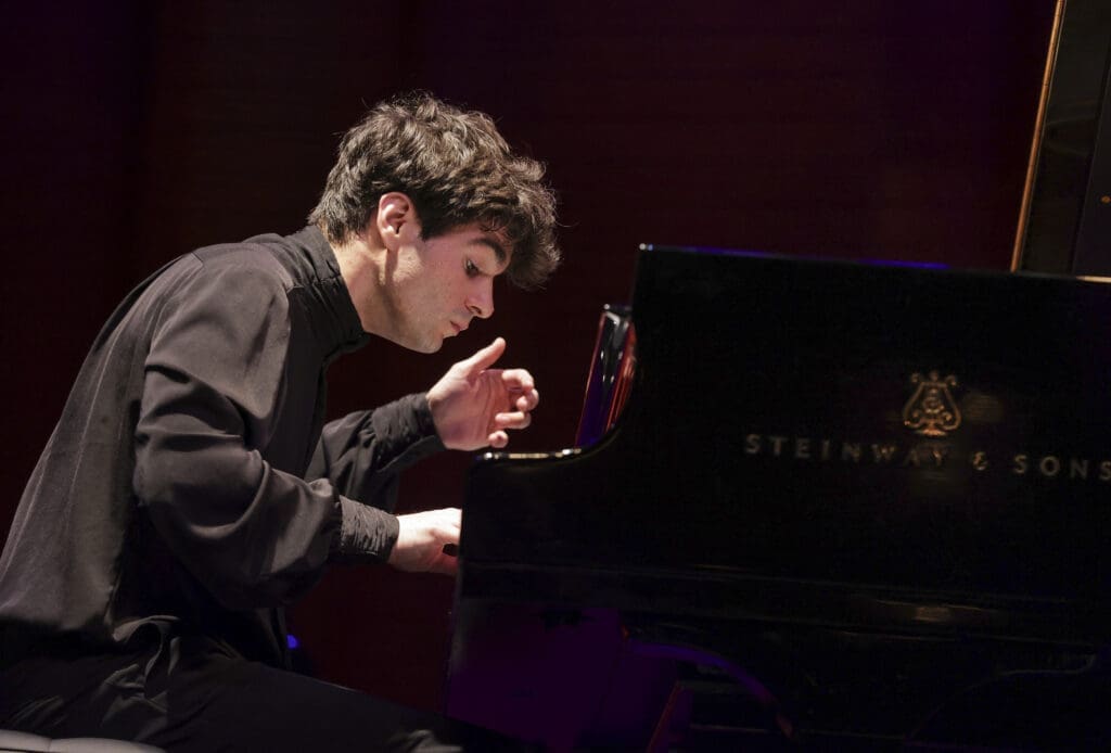 Elia Cecino, 23, of Italy performs a Piano Recital during the Semifinal round in the Seventeenth Van Cliburn International Piano Competition at Bass Hall in Fort Worth, Texas. (Photo by Ralph Lauer)