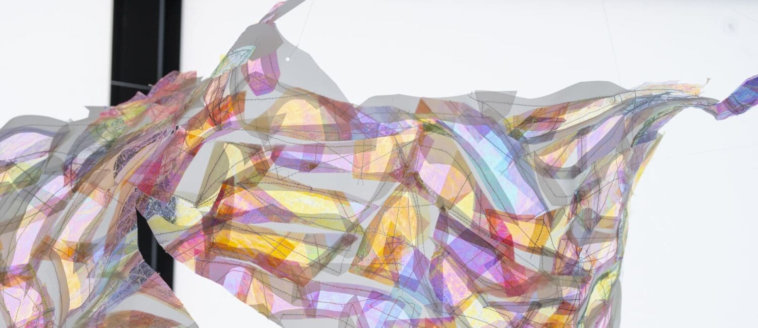 Holly Wong’s work, Spell Tapestry, on view at her Sacred Letters exhibition at  Ellio Fine Art