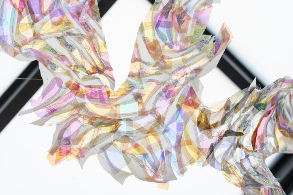Holly Wong's work, Spell Tapestry, on view at her Sacred Letters exhibition at  Ellio Fine Art
