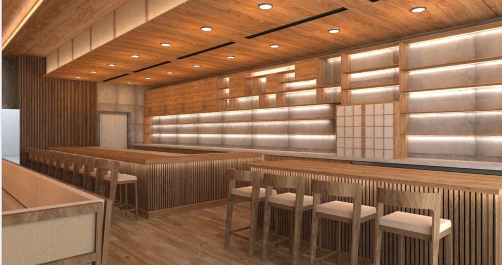 Tucked in between 400 Gradi and Mendocino Farms on Ross Avenue in downtown Dallas, Sushi Kozy is a contemporary omakase restaurant. (Courtesy rendering)