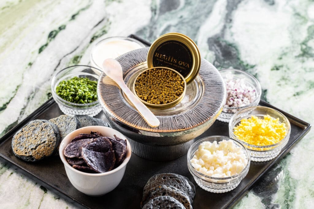 Indulge in caviar sky-high at Crown Block at the top of Reunion Tower on July 18. (Photo by Kathy Tran)