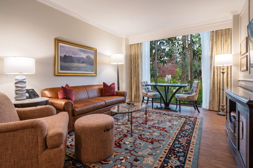 The living room of a suite at The Houstonian Hotel, Club & Spa (Photo courtesy of The Houstonian Hotel, Club & Spa)