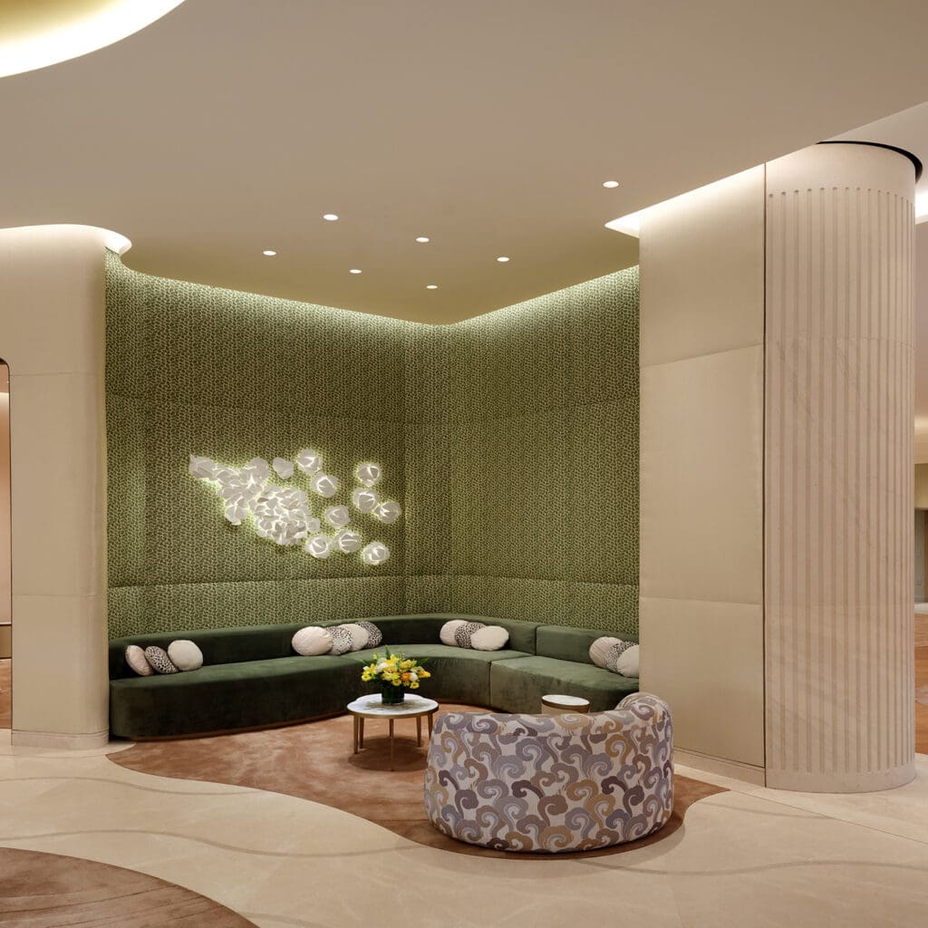 A stylish seating area in the re-imagined Cartier boutique in River Oaks District. 