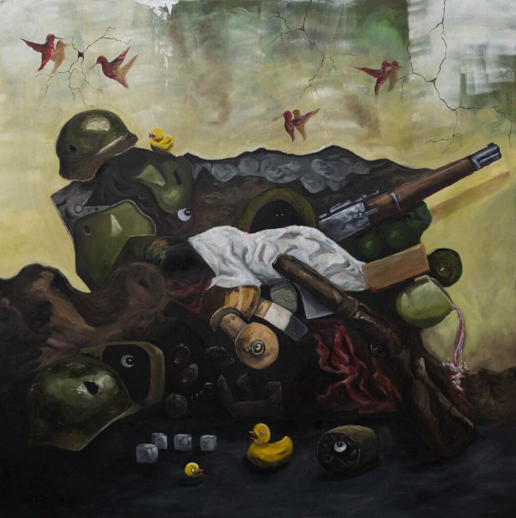 Christopher Polanco's oil on canvas painting "Shelter," which is featured in Archway Gallery's 17th Annual Juried Exhibition, on view through July 31, 2025. (Courtesy Archway Gallery, Houston)
