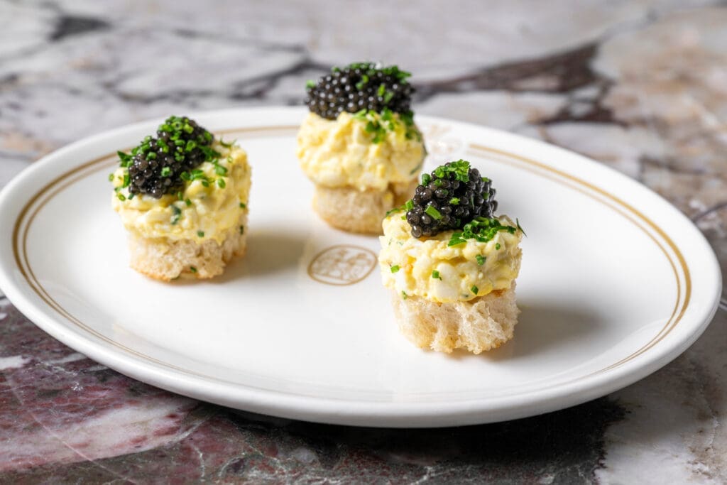 The Osetra Caviar, Egg Salad on Toasted Brioche is a favorite at Dallas' Mister Charles. (Courtesy)