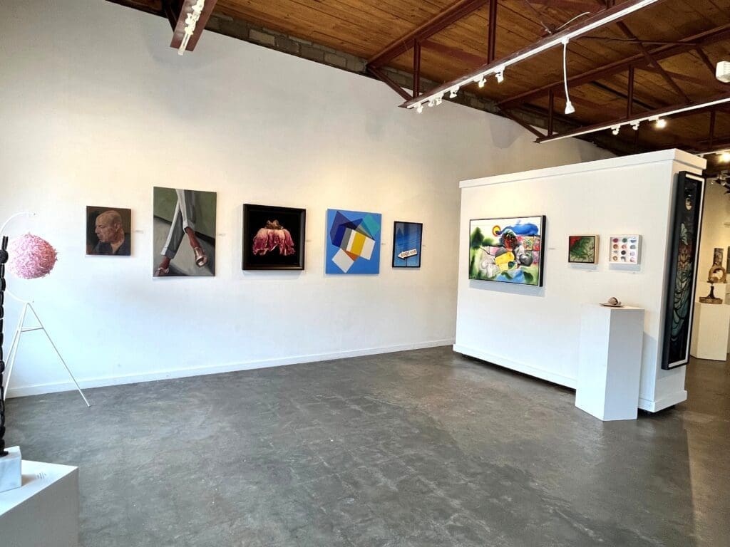 An installation view of Archway Gallery's 17th Annual Juried Exhibition, on view through July 31, 2025. The exhibition was juried by Houston artist Rick Lowe. (Courtesy Archway Gallery, Houston)